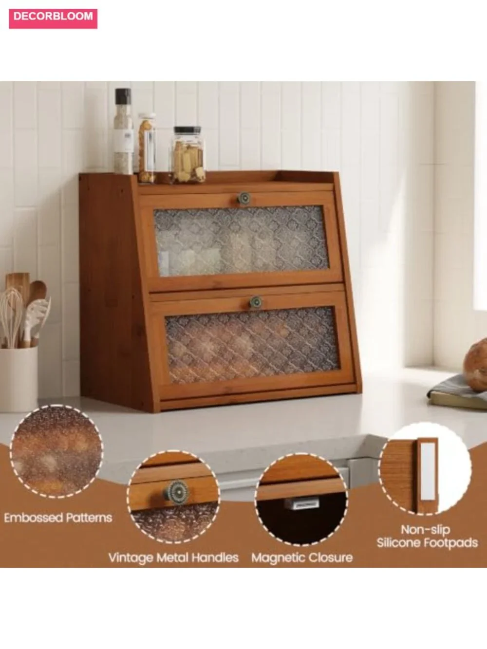Bamboo Double Layer Bread Box for Kitchen Countertop Storage